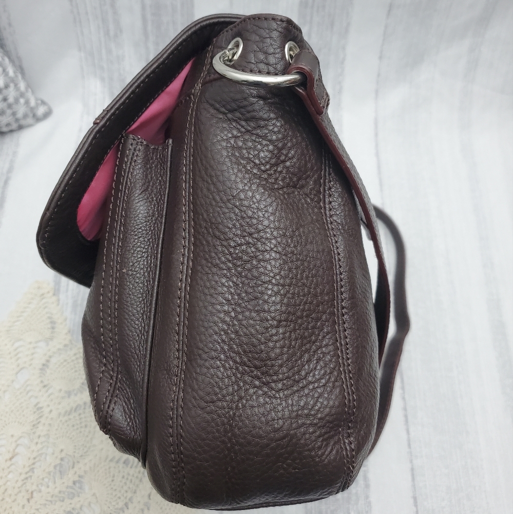 Isaac Mizrahi Leather Dark Maroon Flap Closure Small Messanger Bag w/ Top handle - Picture 8 of 16